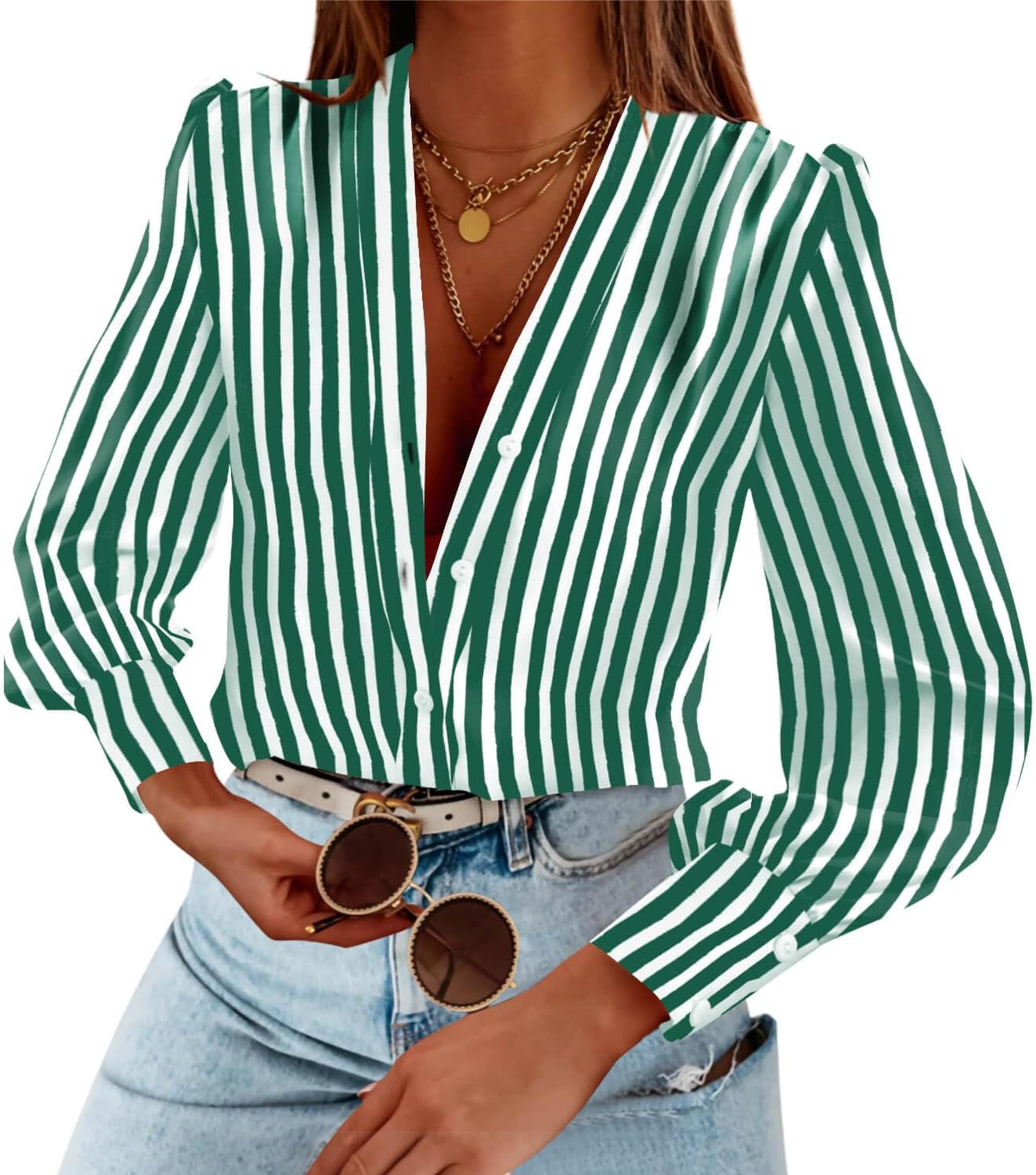Women's Business Casual Tops Long Sleeve V Neck Chiffon Blouses