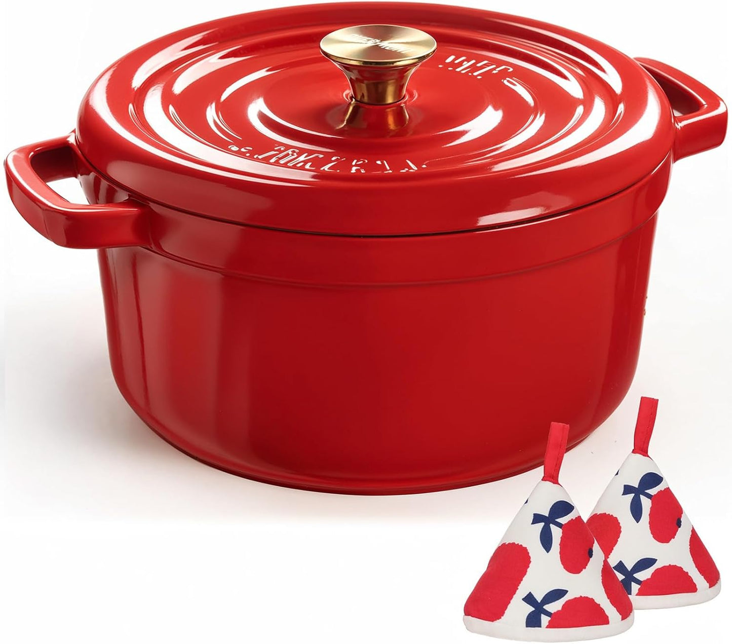 Overmont Enameled Cast Iron Dutch Oven - 5QT Heavy-Duty Pot