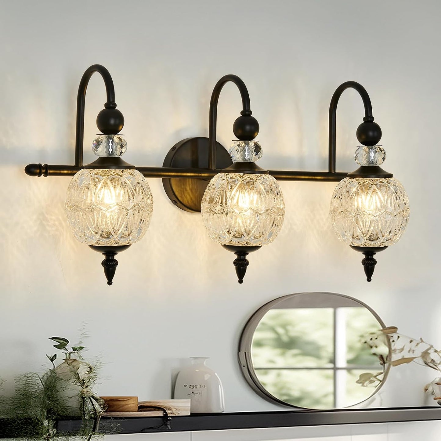 Vintage Bathroom Light Fixtures Black Vanity Light with Globe