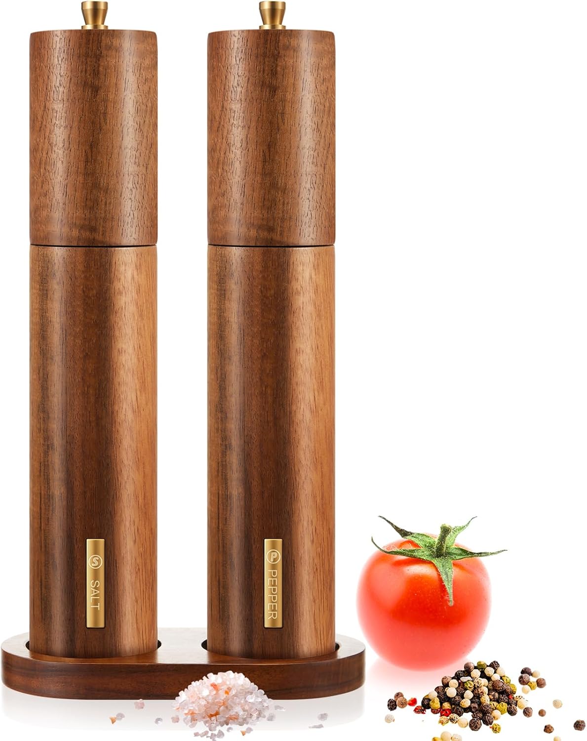 Wooden Salt and Pepper Grinder Set for Kitchen with Tray