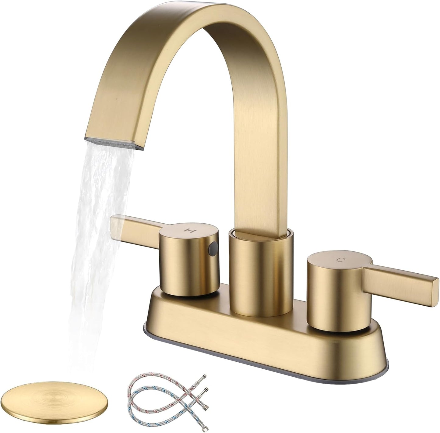 Brushed Gold 3 Hole Bathroom Sink Faucet with Pop Up Drain
