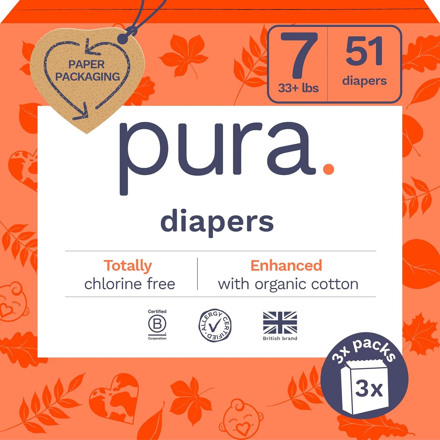 Pura Eco-Friendly Diapers Size 7 for 33+lbs Babies