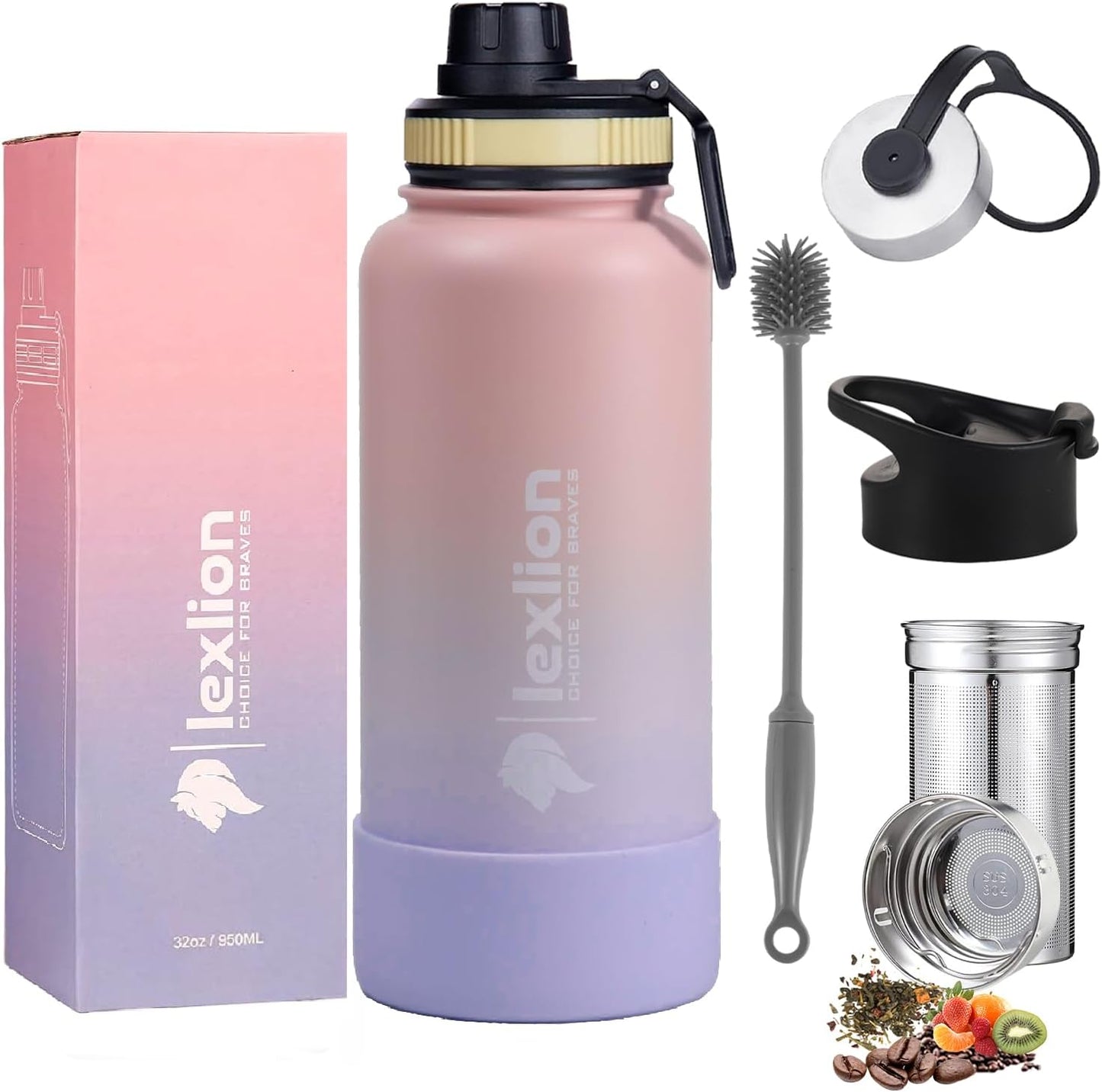 Lexlion Tea Infuser Water Bottle 32 Oz for Hot and Cold Drinks