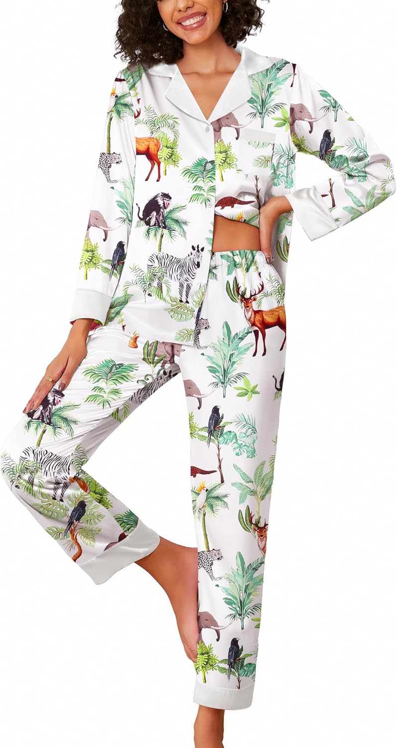 Ekouaer Silk Pajamas for Women Long Sleeve Satin Sleepwear