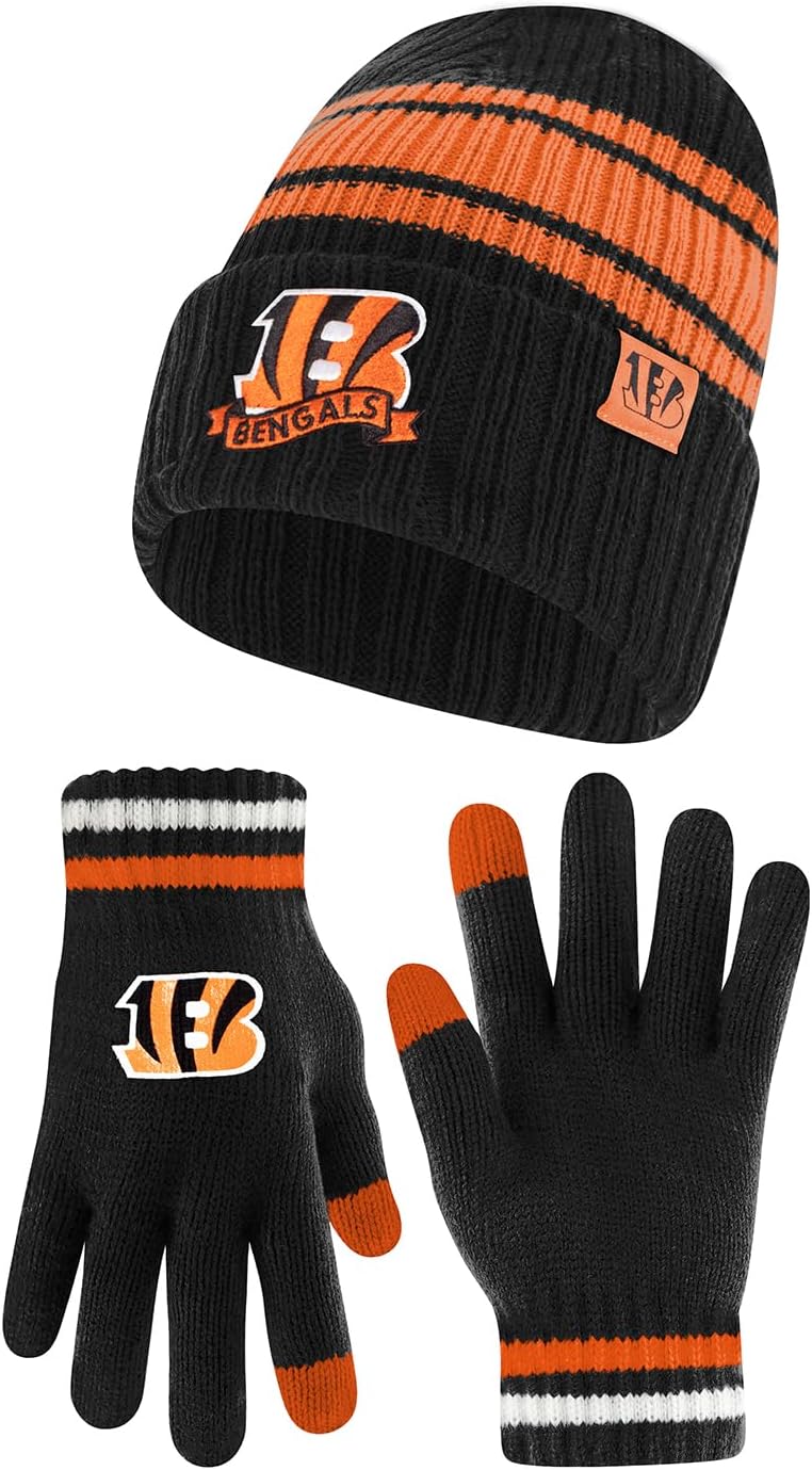 Ultra Game NFL Official Super Soft Team Stripe Beanie and Gloves
