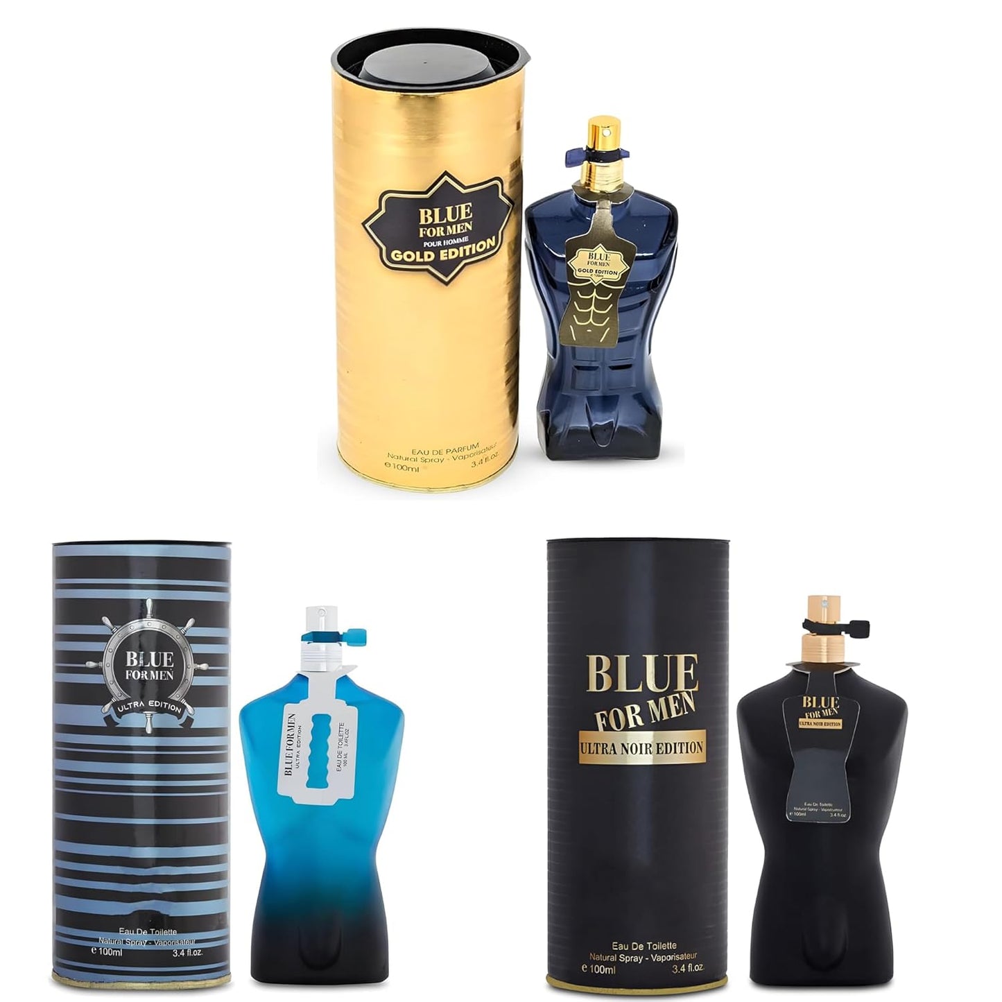 3Pack Men Cologne Blue for Men Series Eau De Parfume Spray Set