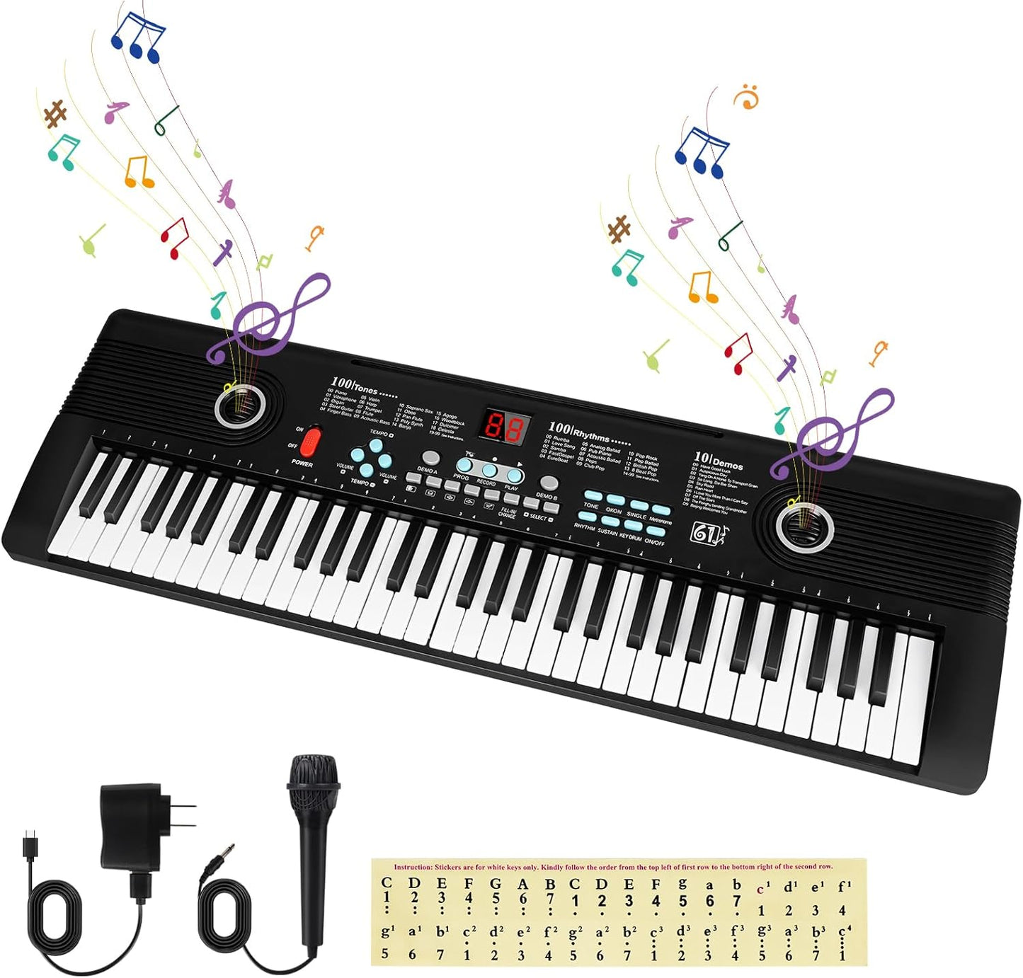61 Key Keyboard Piano with Built-In Speakers and Microphone