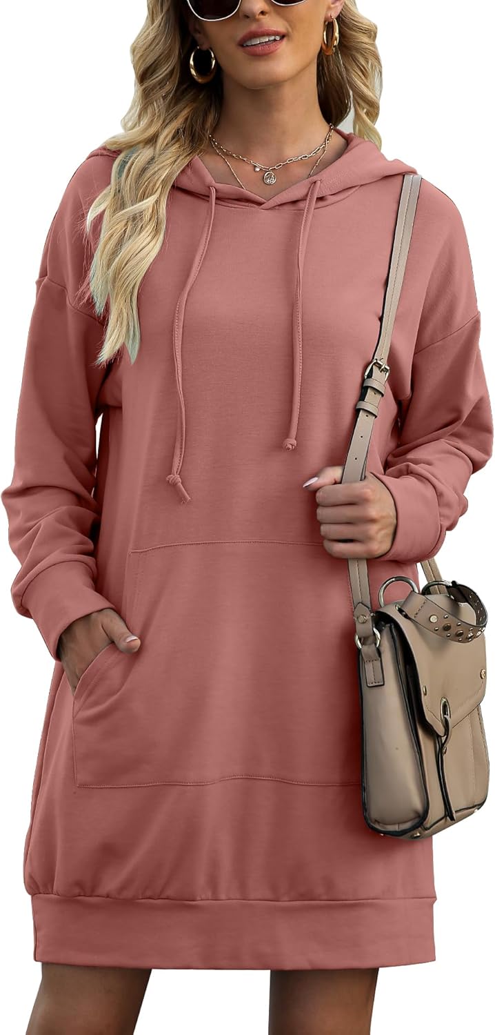 Quenteen Women Hoodies Dress Casual Long Sleeve Tunic Sweatshirt