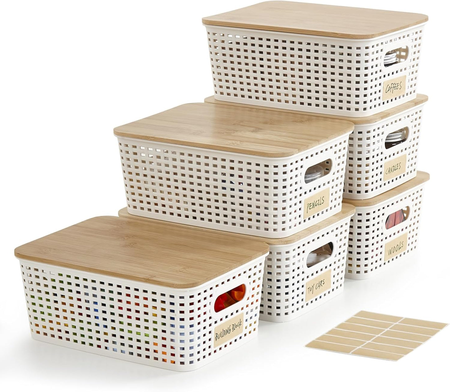 Bamboo-Lidded Storage Bins - Organize in Style!
