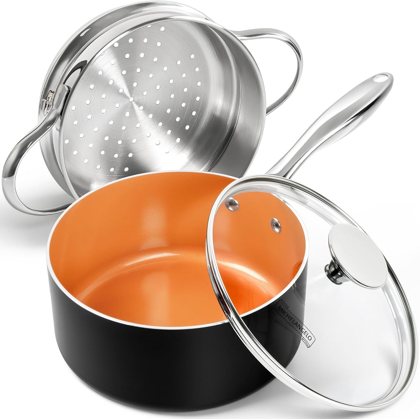 MICHELANGELO 2 Quart Saucepan with Steamer for Healthy Cooking