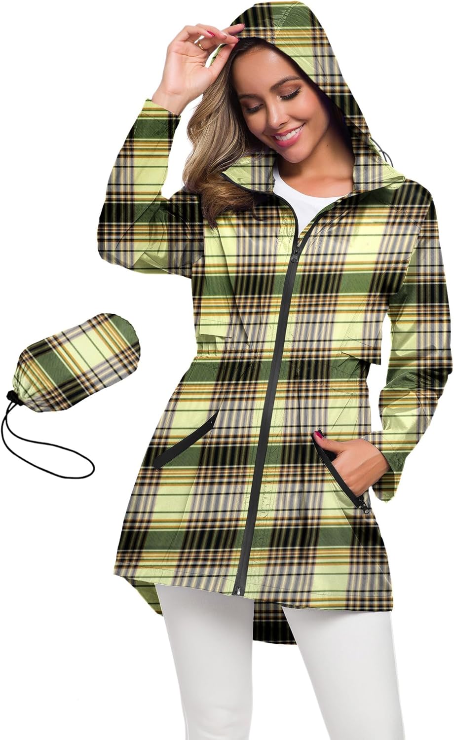Avoogue Women's Long Raincoat with Hood - Lightweight Waterproof