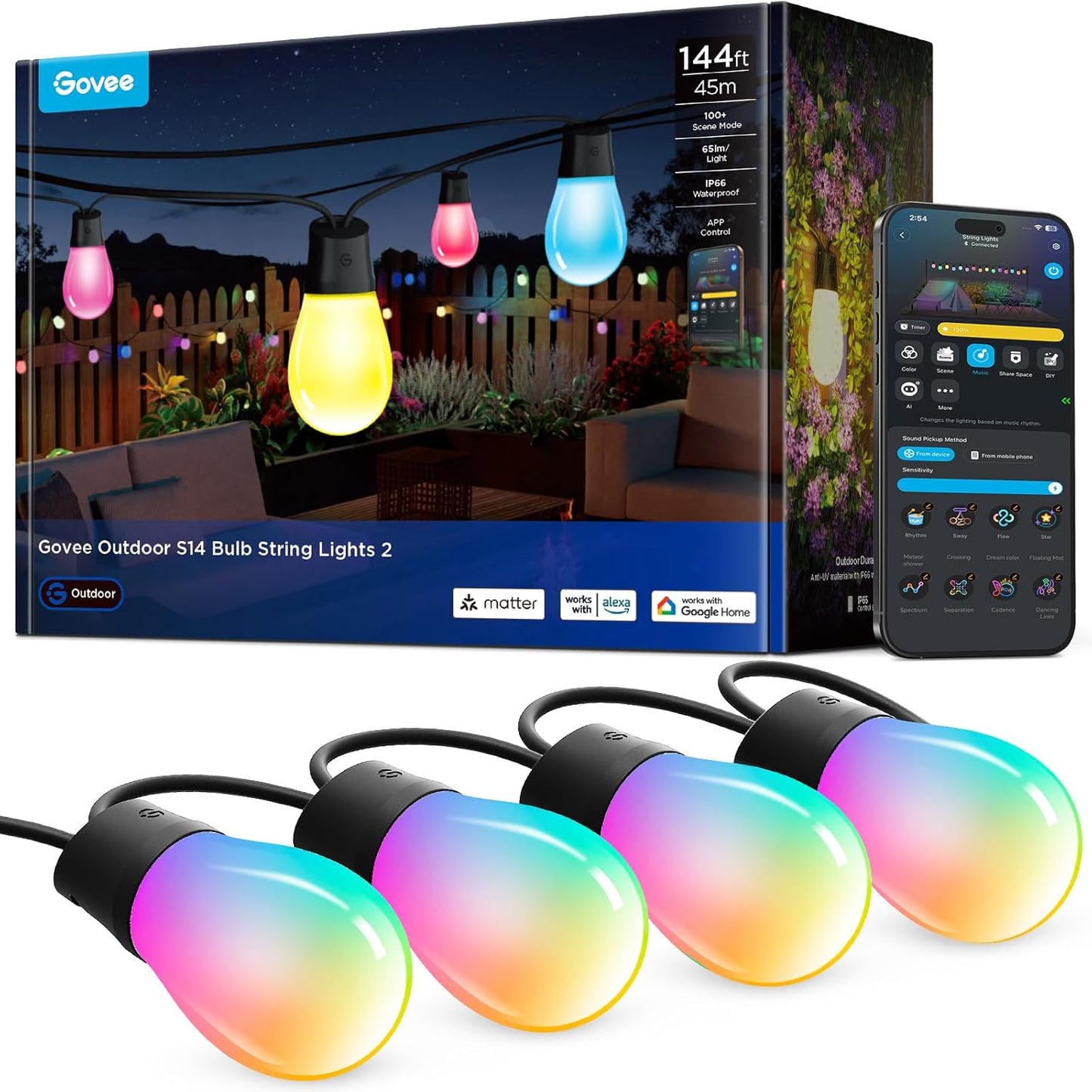 Govee S14 Outdoor String Lights: Smart RGBIC Warm White Decor
