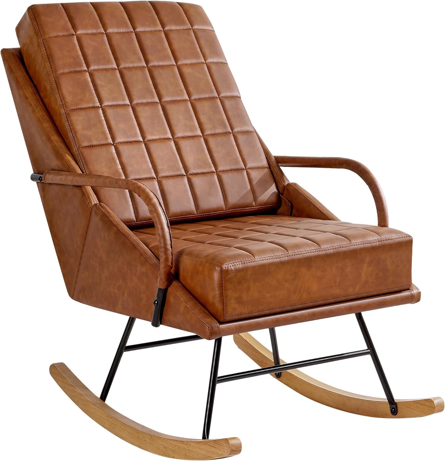VECELO High Back Leather Rocking Chair - Brown