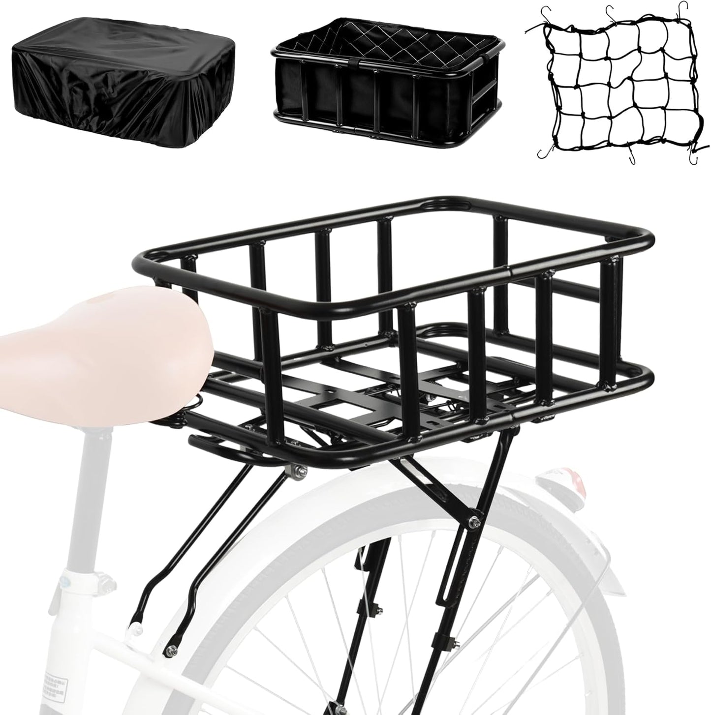 Universal Rear Bike Rack with Basket for All Bicycles