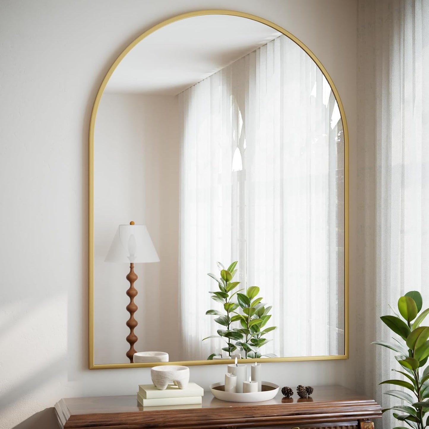 Arched Bathroom Mirror - Gold Wall Mounted Vanity Mirror