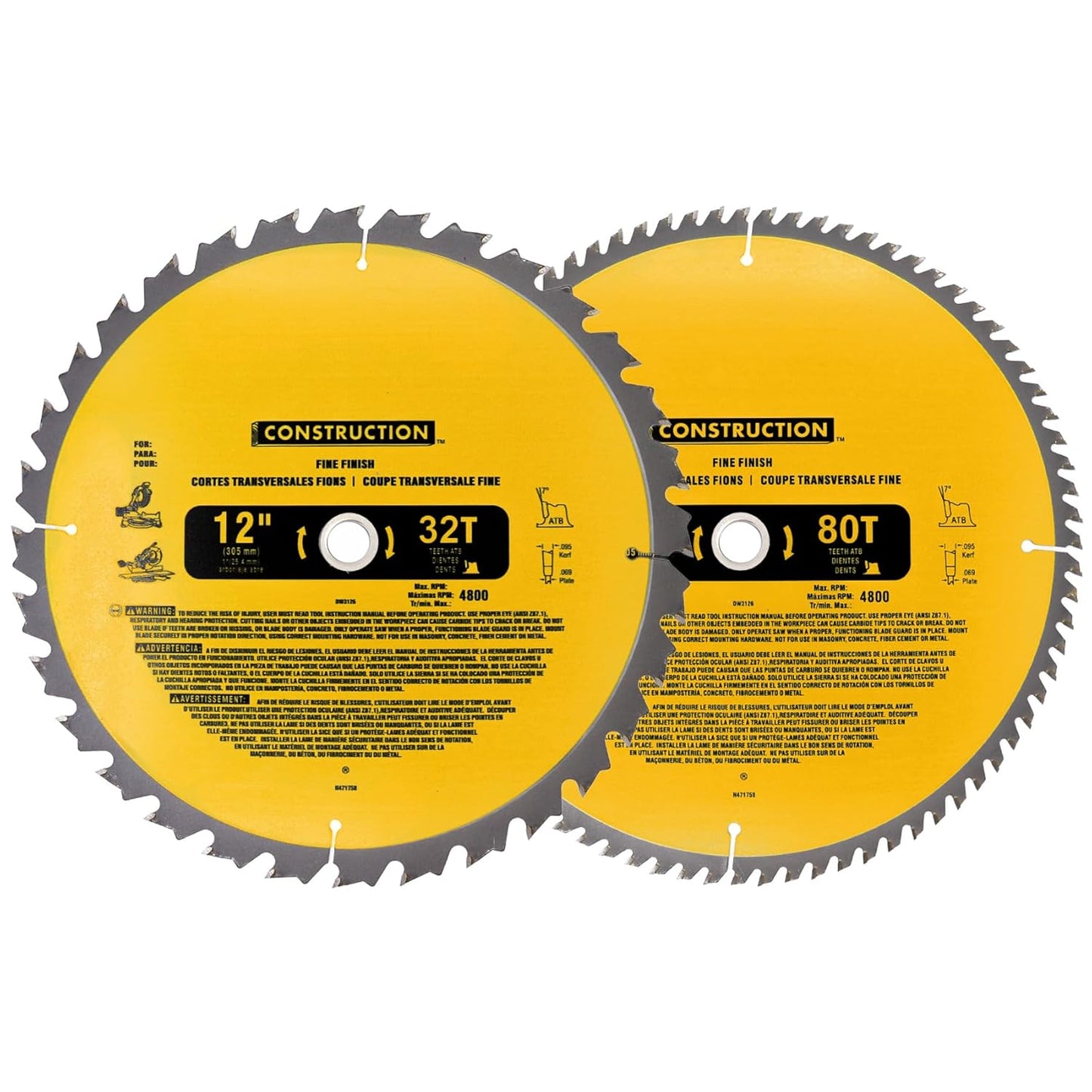 Upgraded 12in Miter Saw Blade 80T&32T for Precision Cuts