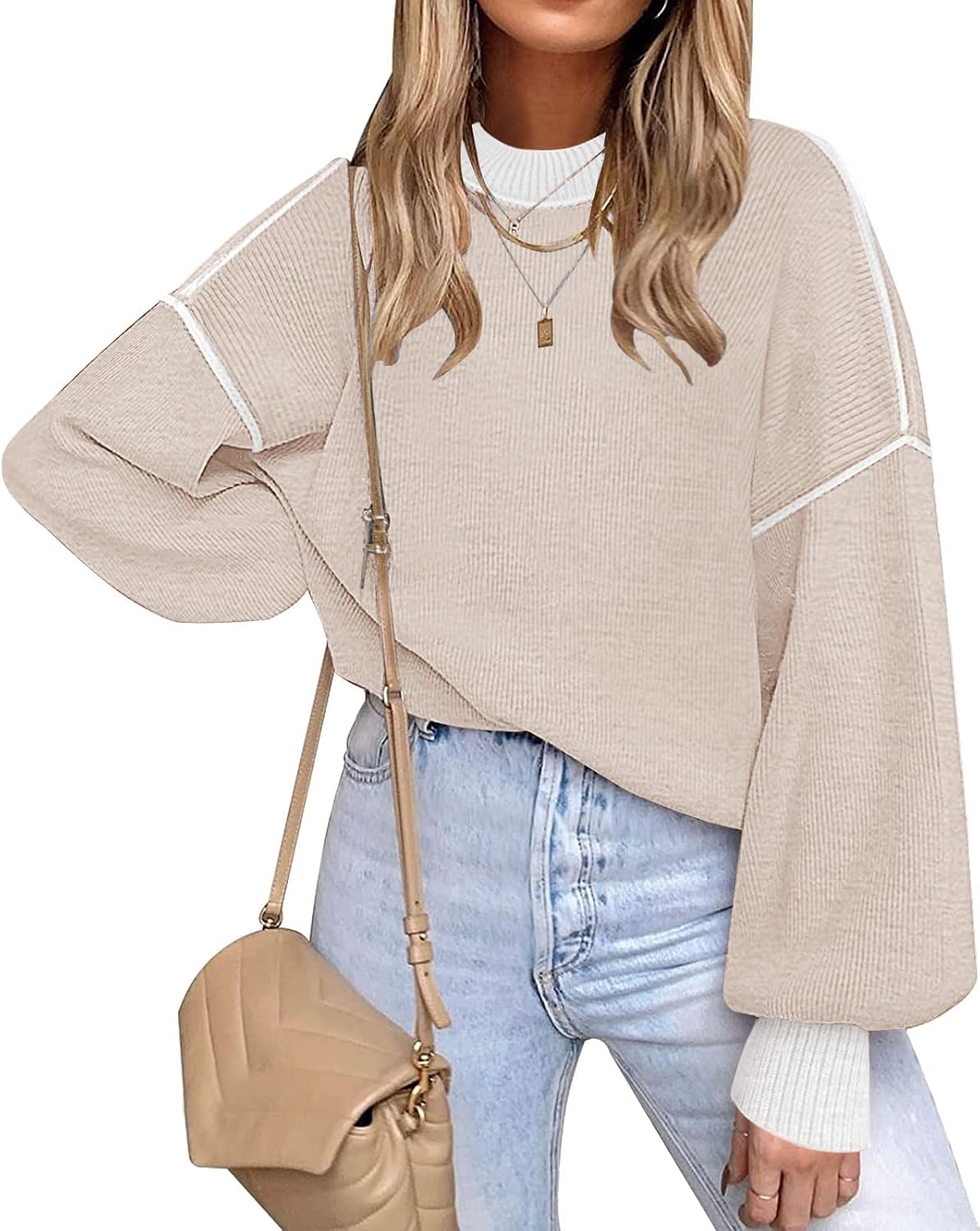 ETCYY Womens Sweaters Fall 2025 Batwing Long Sleeve Knit Tops