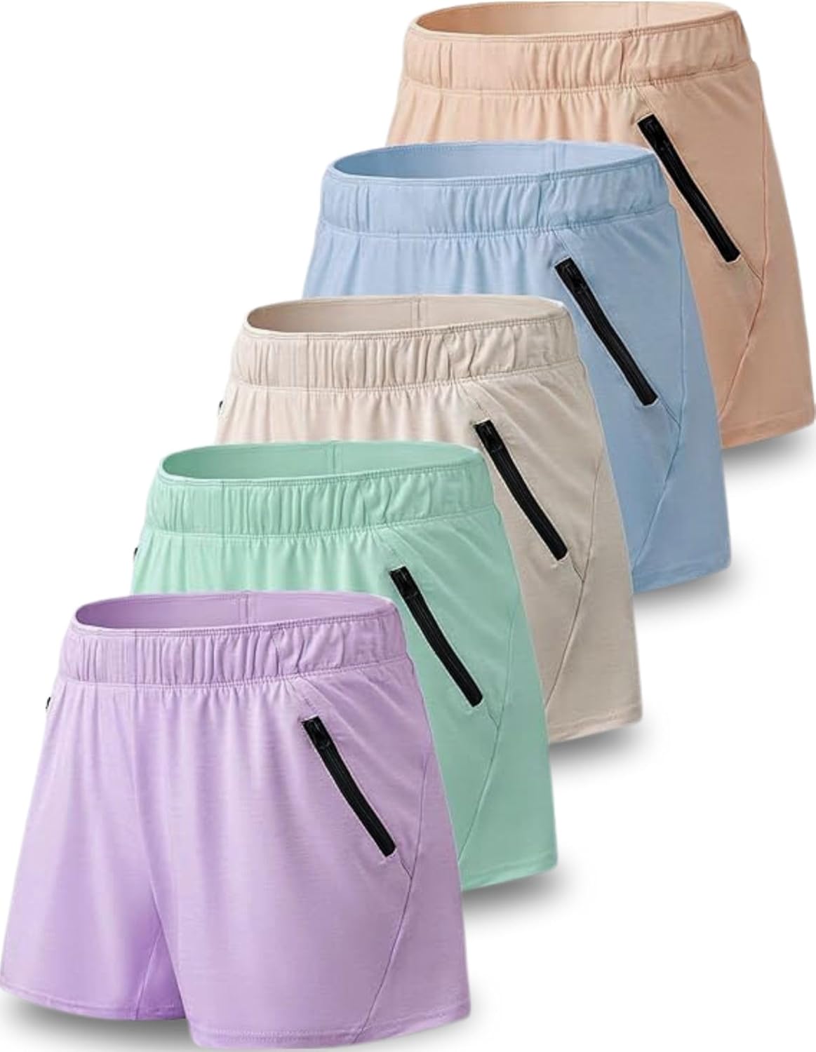 Womens Workout Gym Shorts Casual Lounge Set with Zipper Pockets