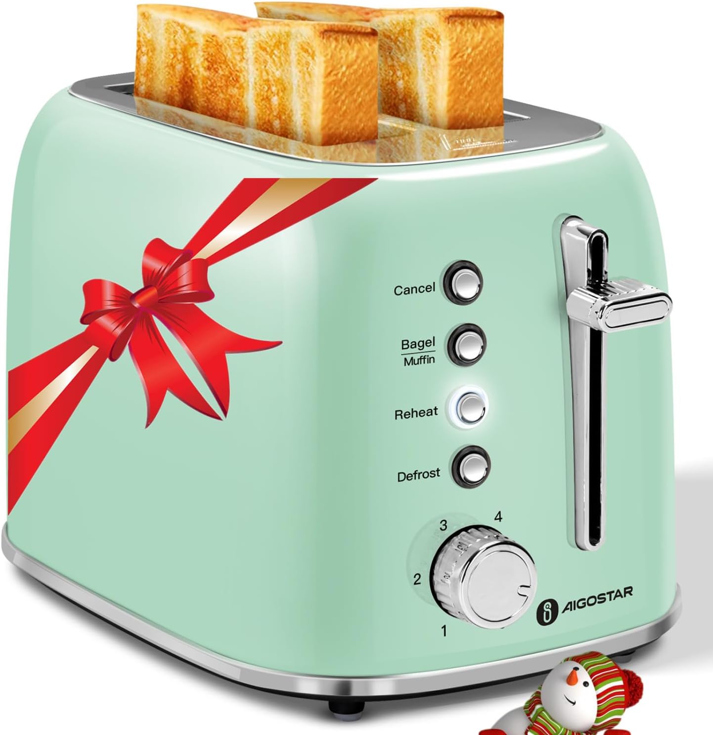 Aigostar Retro Toaster 2 Slice with Extra Wide Slots for Bread