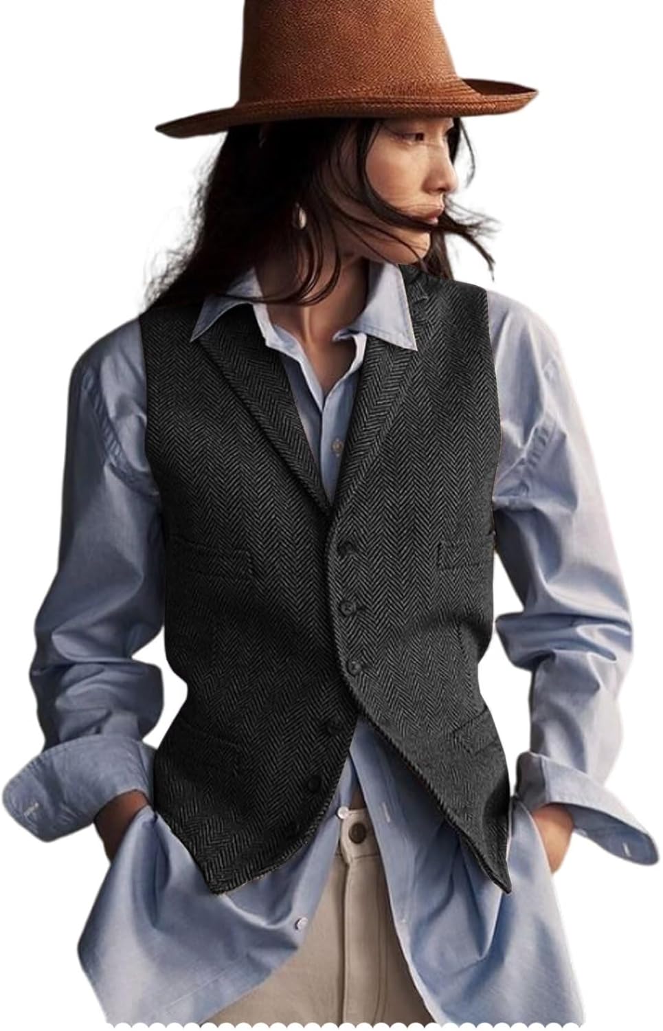 Womens Herringbone Tweed Waistcoat for Stylish Office Wear