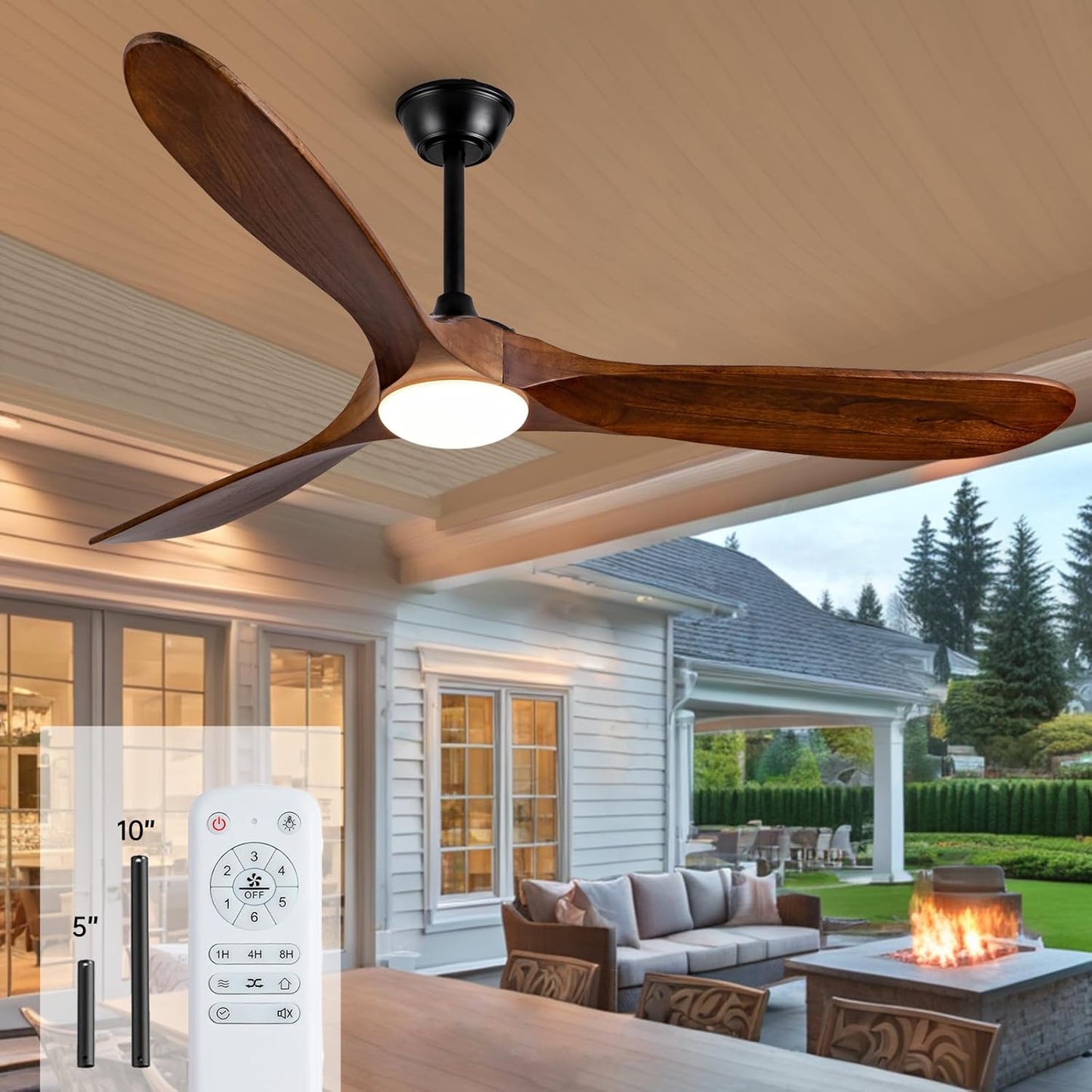60 Inch Outdoor Ceiling Fan with Lights and Remote Control