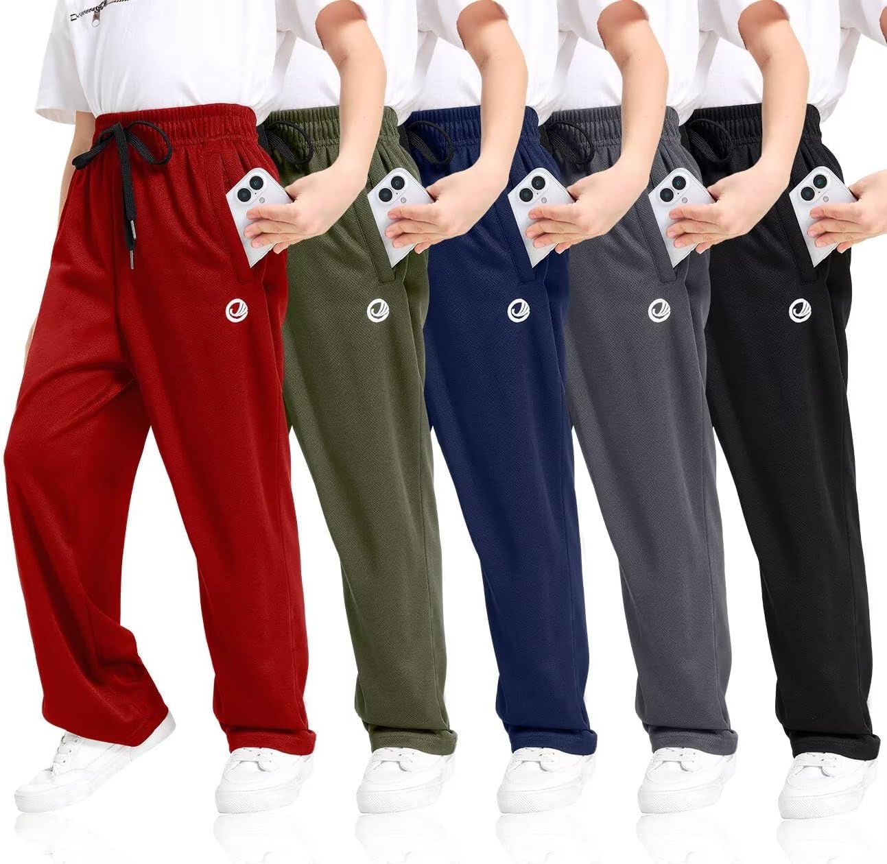 Boys Sweatpants with Zip Pockets 5-Pack Athletic Joggers