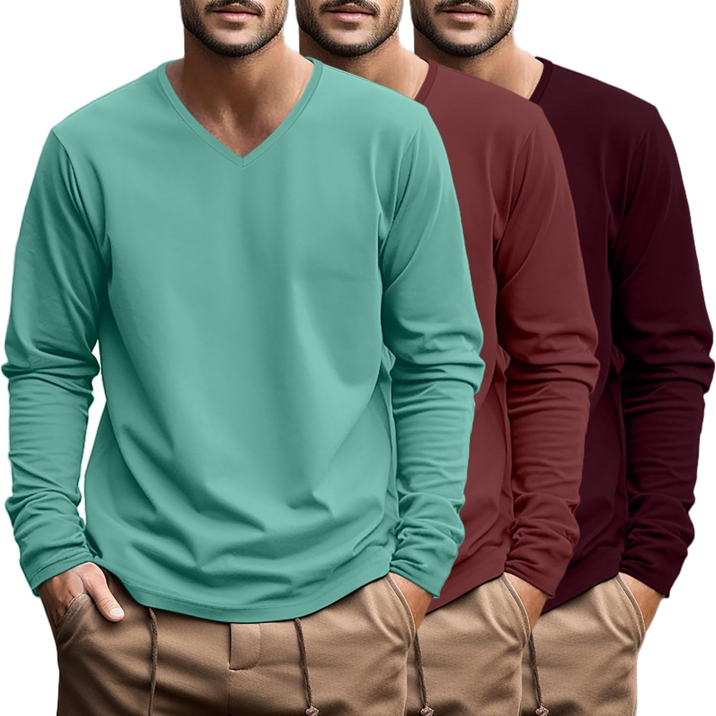 Ficerd Big and Tall Shirts for Men V Neck Cotton Long Sleeve Tee
