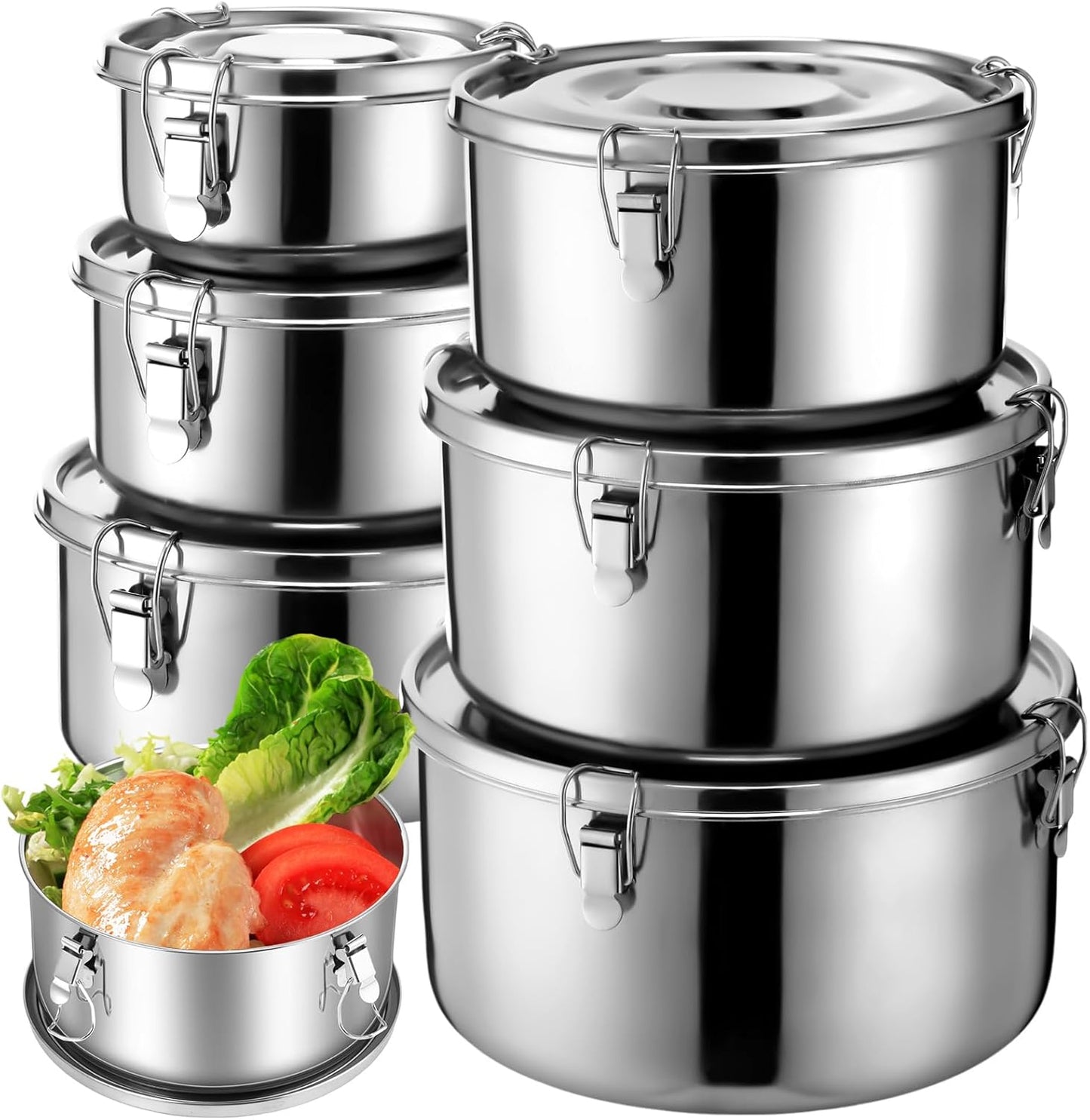 6 Pcs Stainless Steel Bento Box with Lockable Clips for Meals