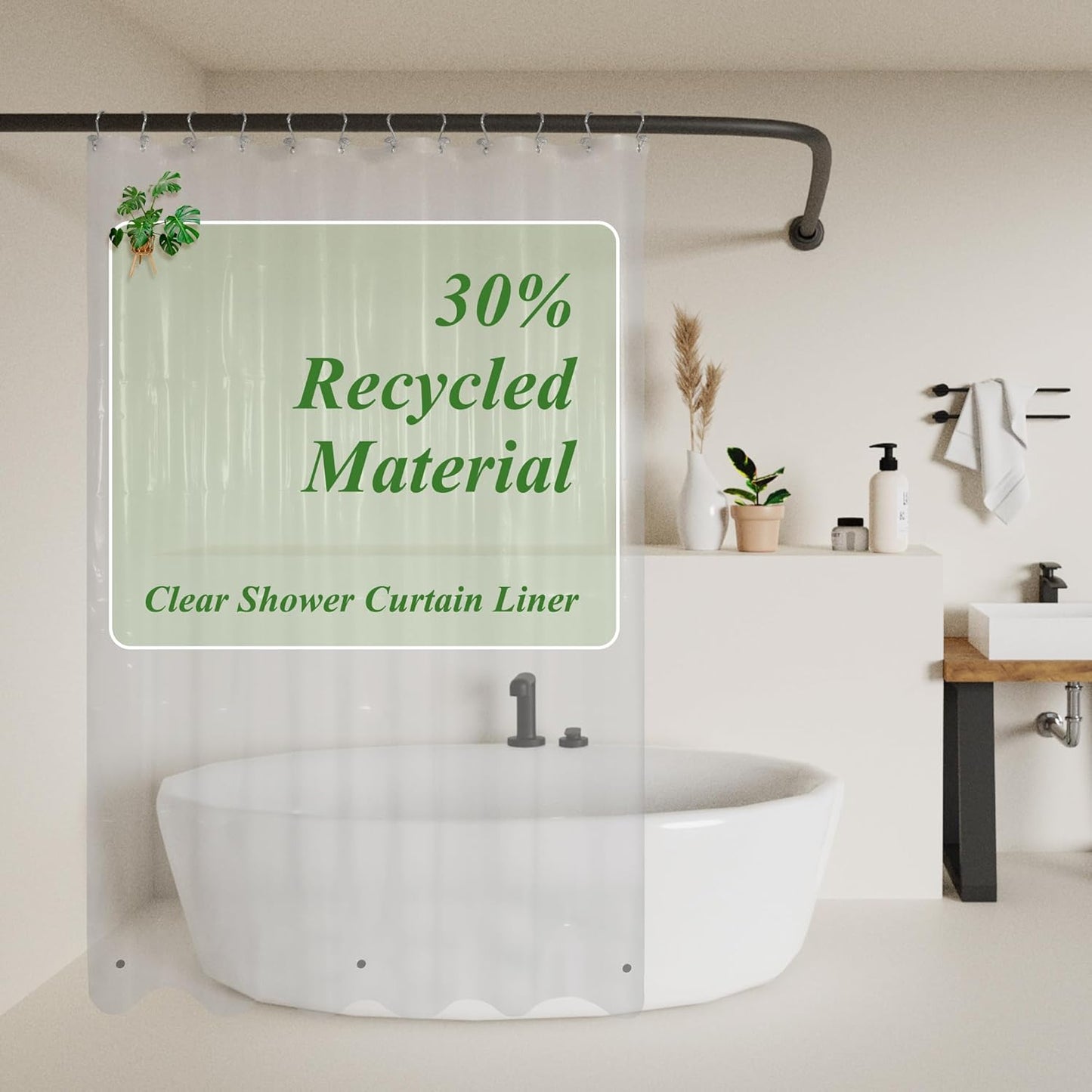 Sustainable Medium Weight Clear Shower Curtain 72x72 - 3 Magnets