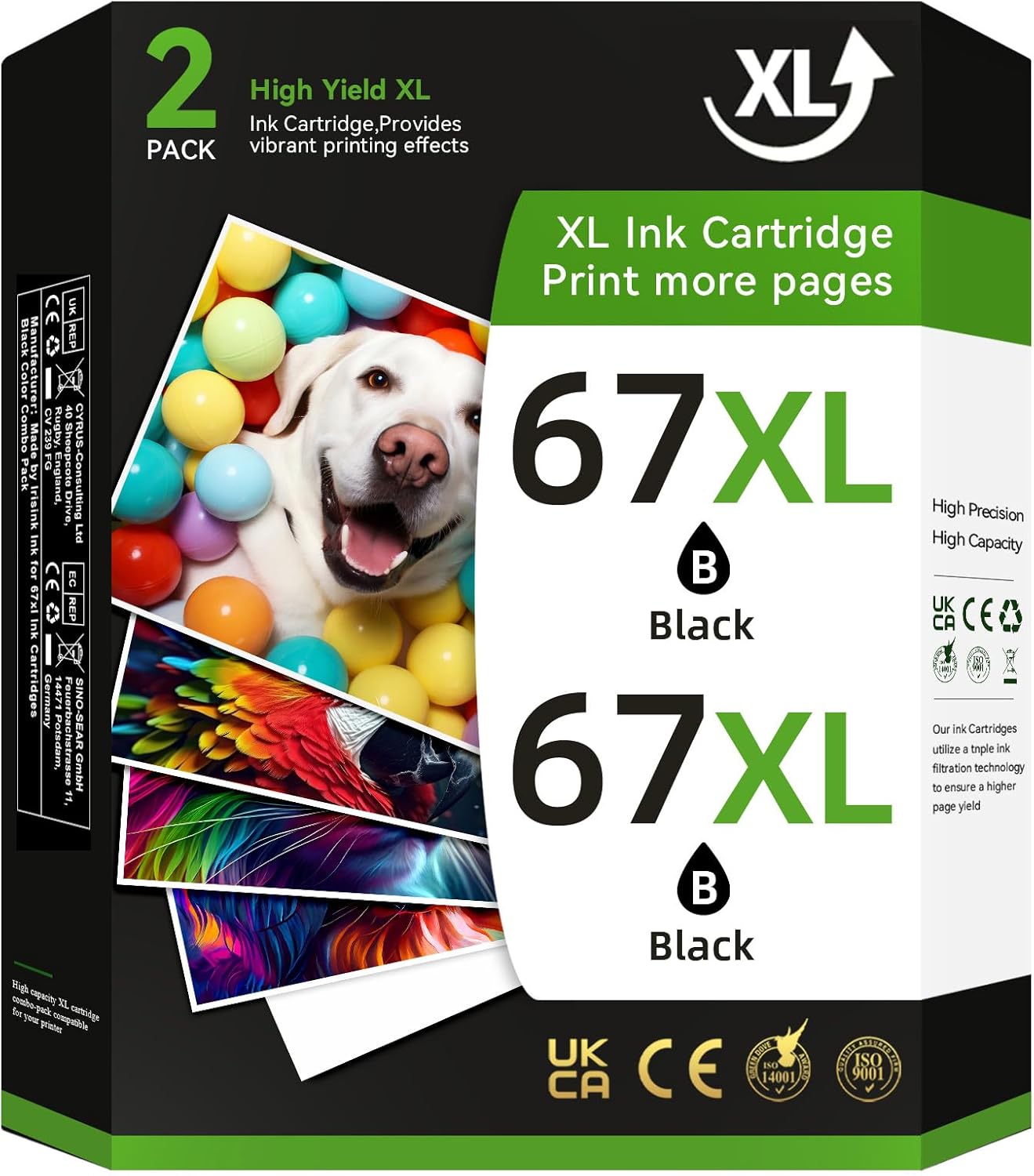 67XL Ink for HP Printers - High Yield Black Ink Cartridges
