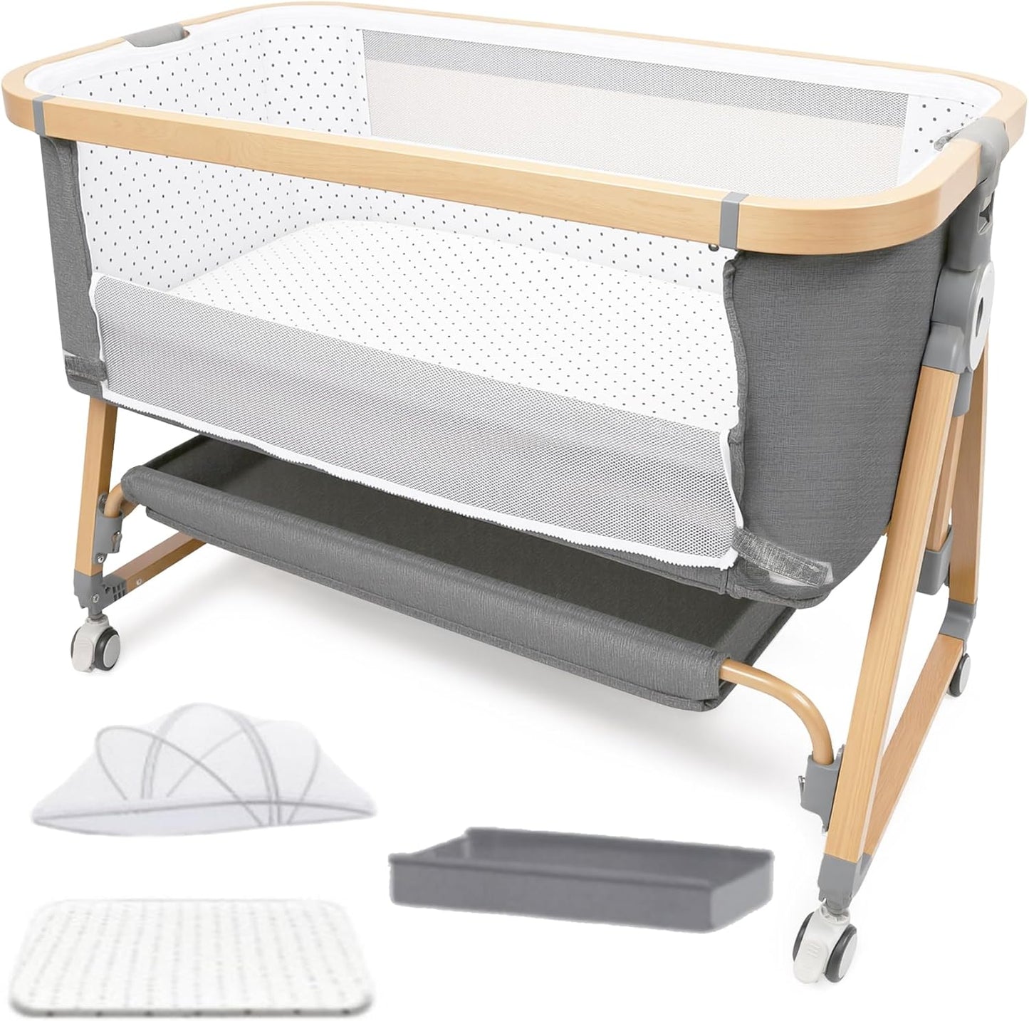 Baby Bassinet Bedside Sleeper with Adjustable Height & Storage