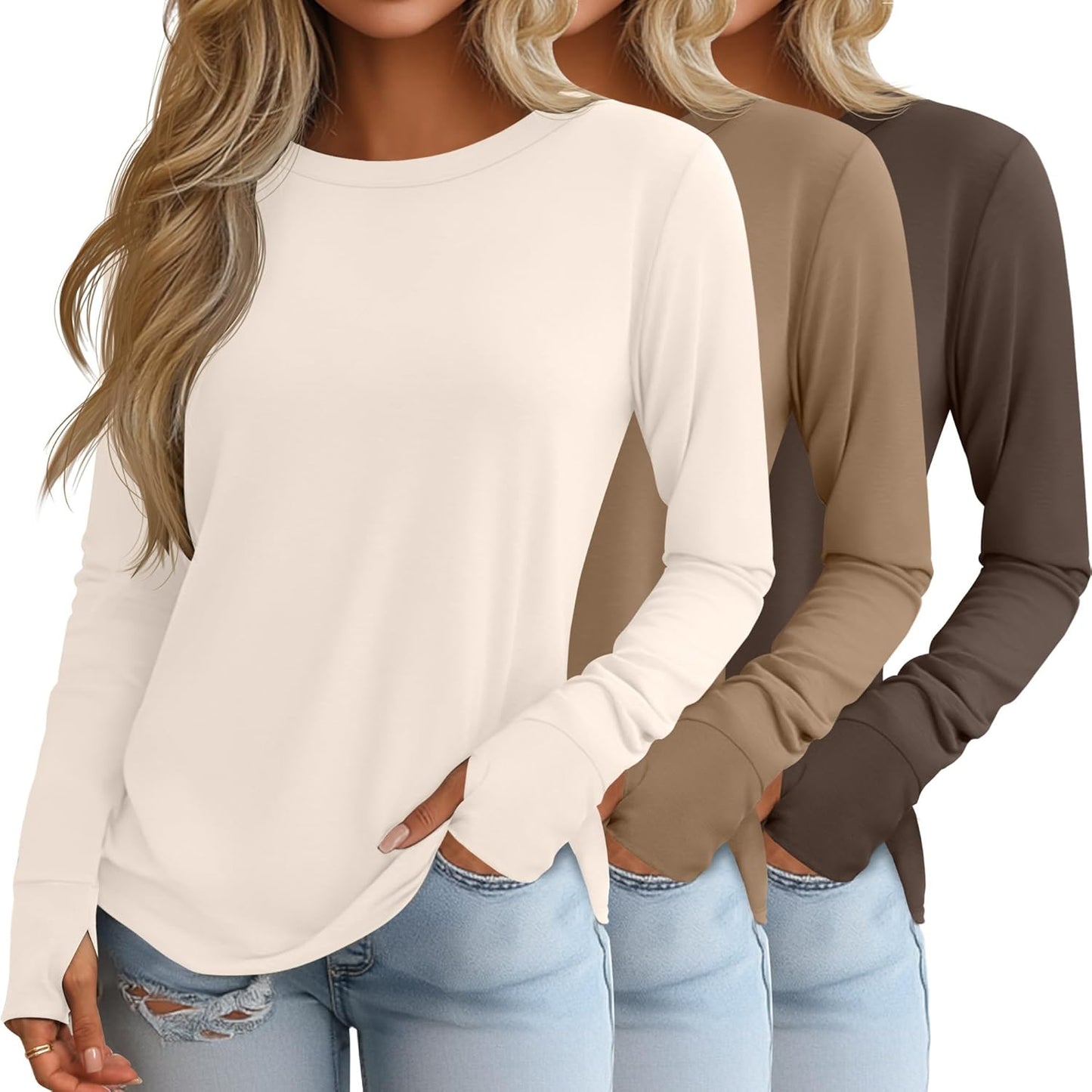 Huukeay Women's Long Sleeve Shirts with Thumb Holes - Trendy Tops