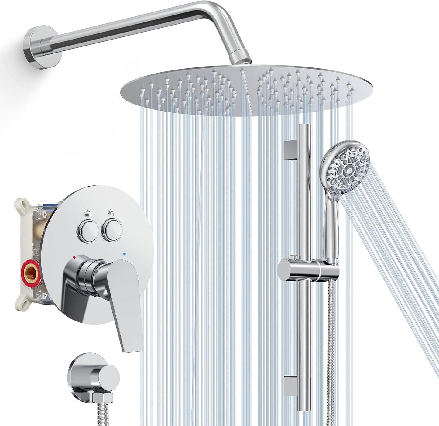 Rain Shower Faucet Set with Handheld & Slide Bar - Polished Chrome