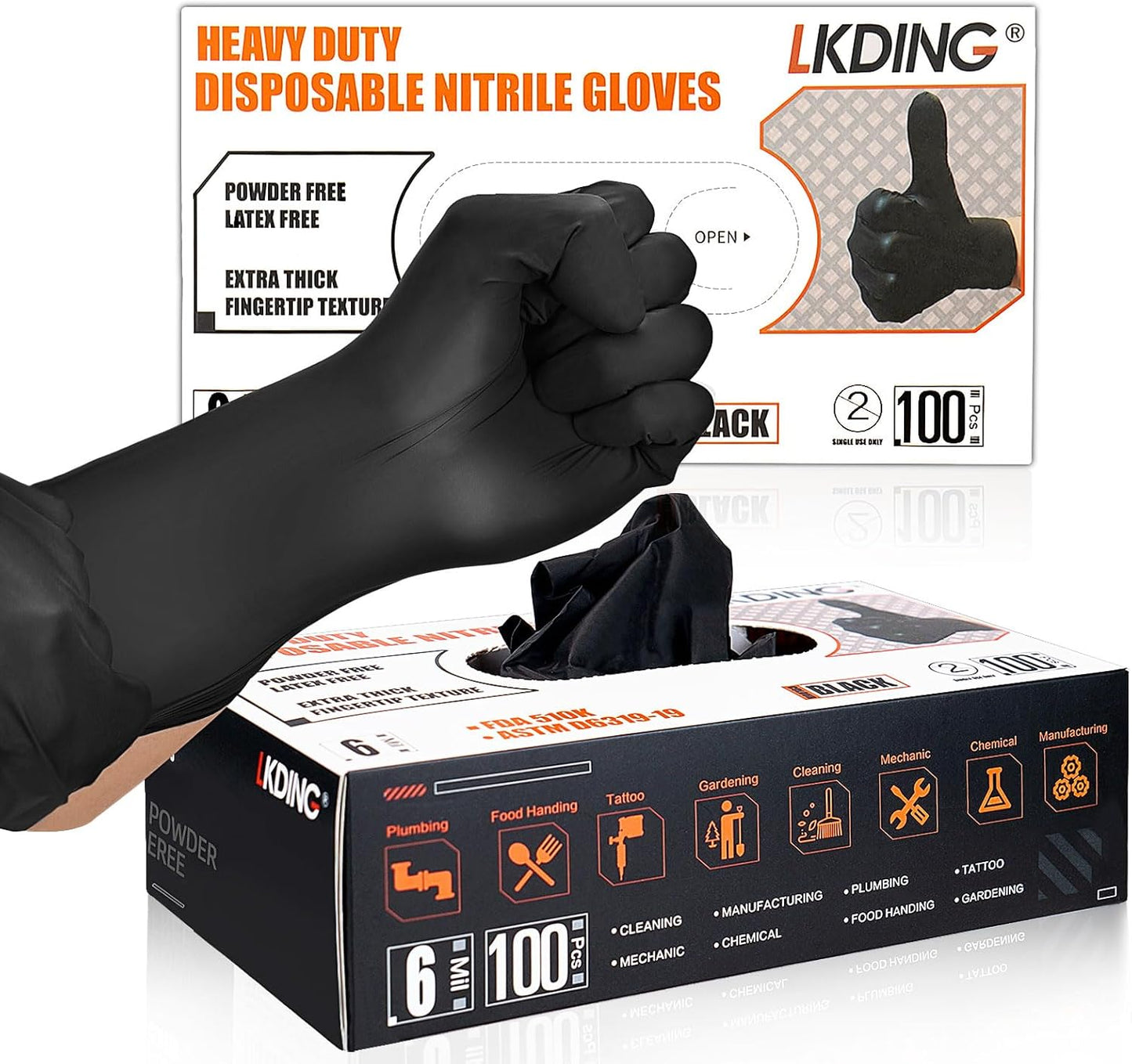 Black Nitrile Gloves: Latex-Free, Powder-Free, 6 mil - Food Safe for Cooking & Cleaning