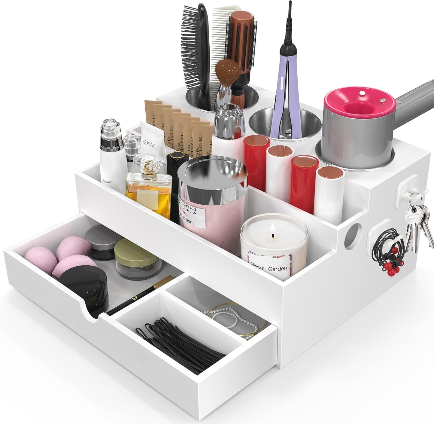 Wood Hair Tool Organizer + Drawer & Cups - Stylish Bathroom Storage