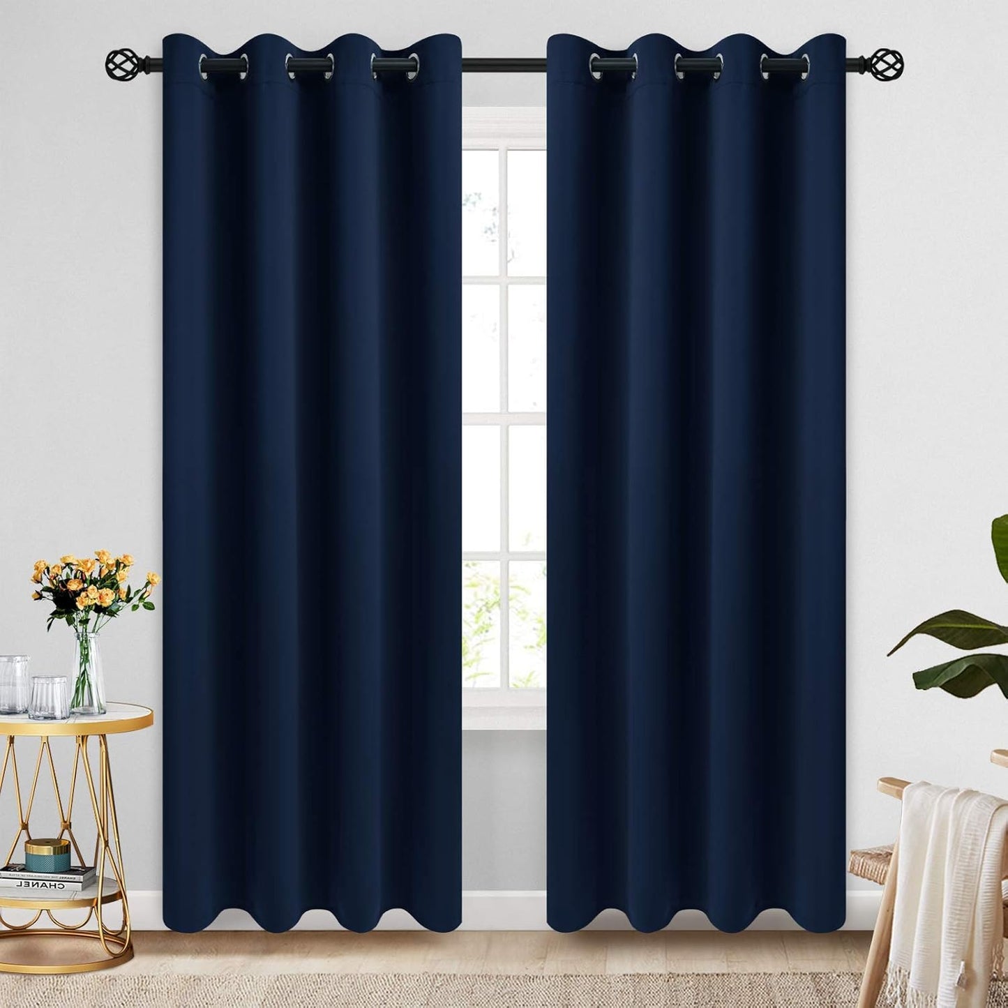 Grommet Blackout Room Darkening Navy Blue Curtains for Home
