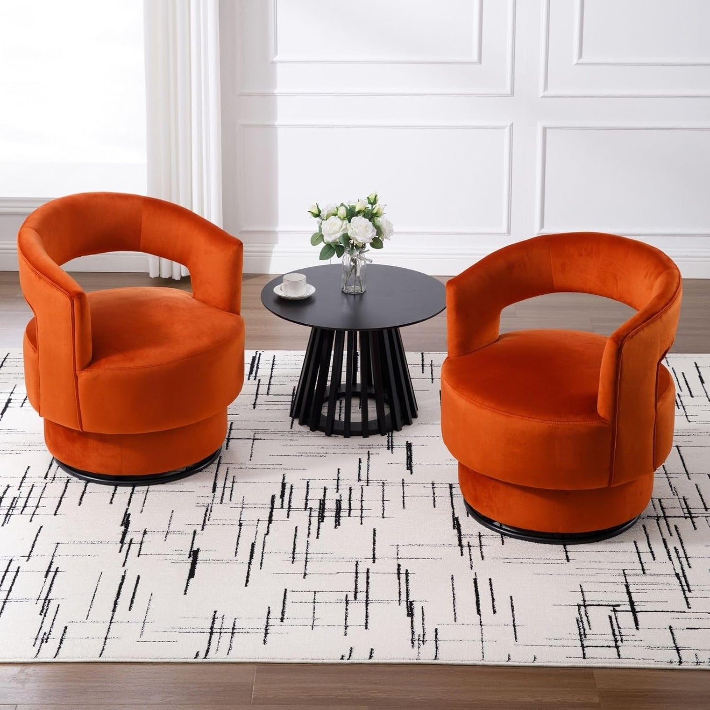 Swivel Velvet Accent Chairs x2, Orange Glam
