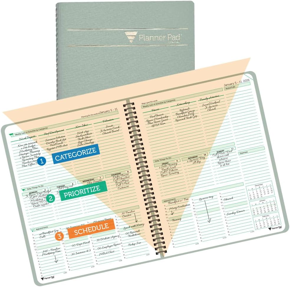 Planner Pad Spiral Bound 2026 Organizer with 3-Tier System