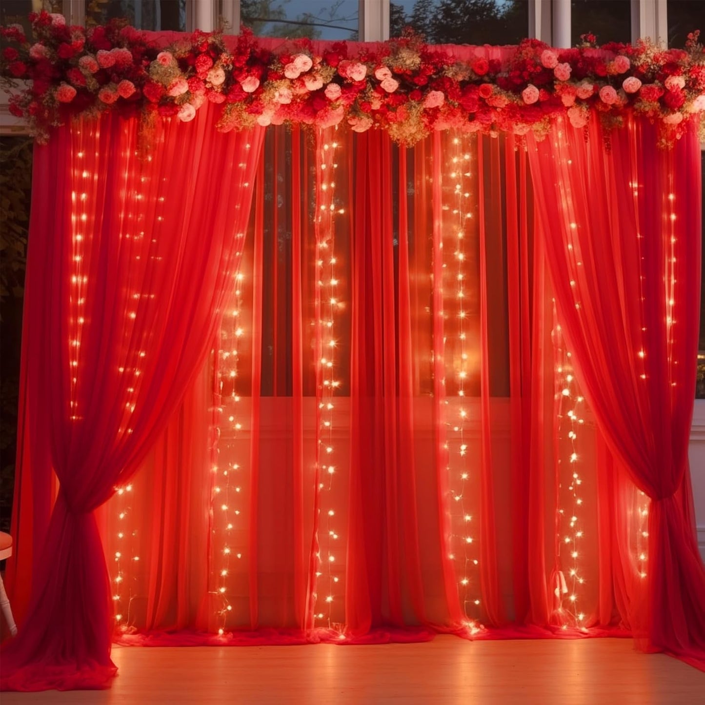 30ft x 10ft Red Backdrop Curtain with Lights for Parties