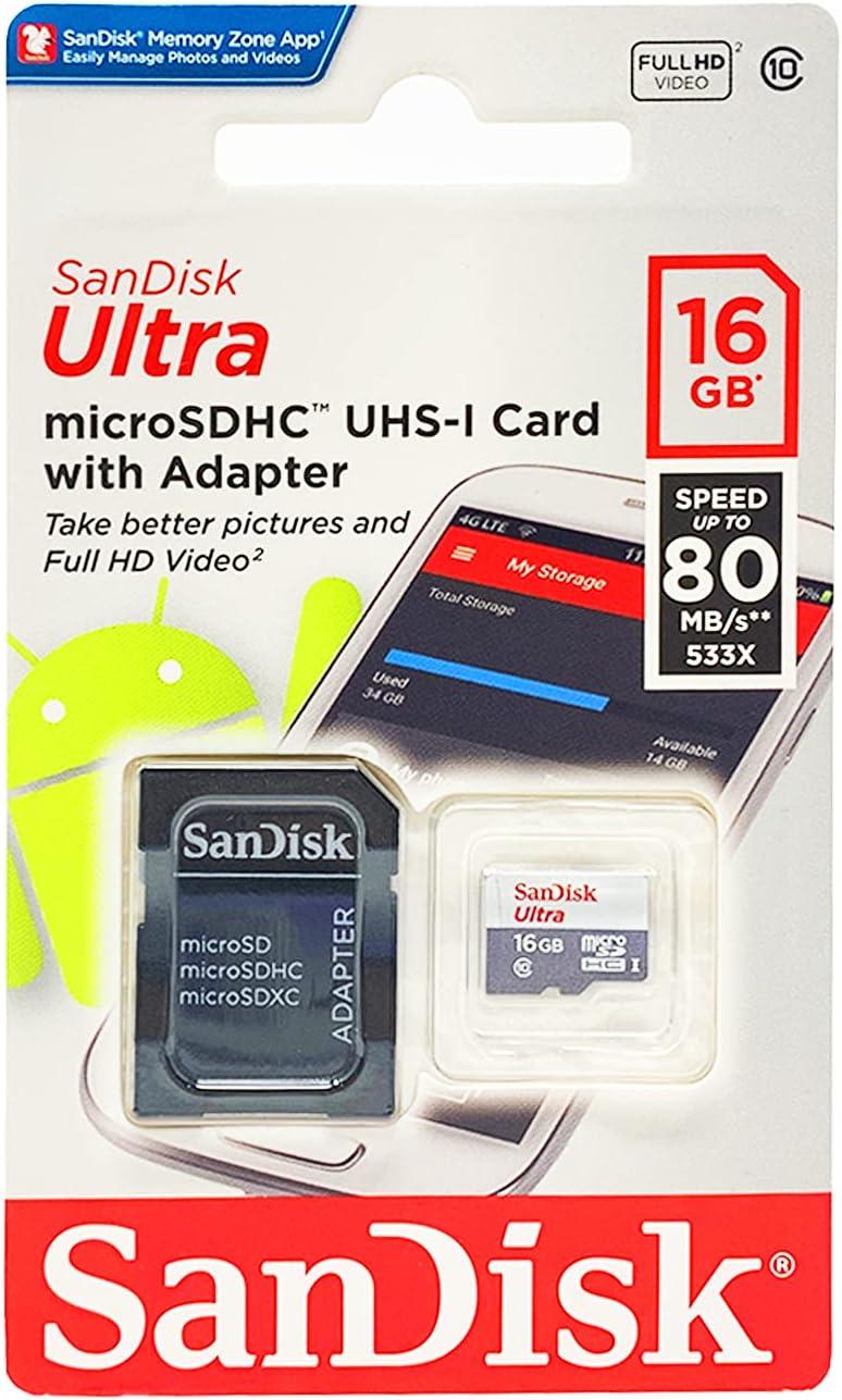 SanDisk 16GB Ultra Micro SDHC - High-Speed Performance