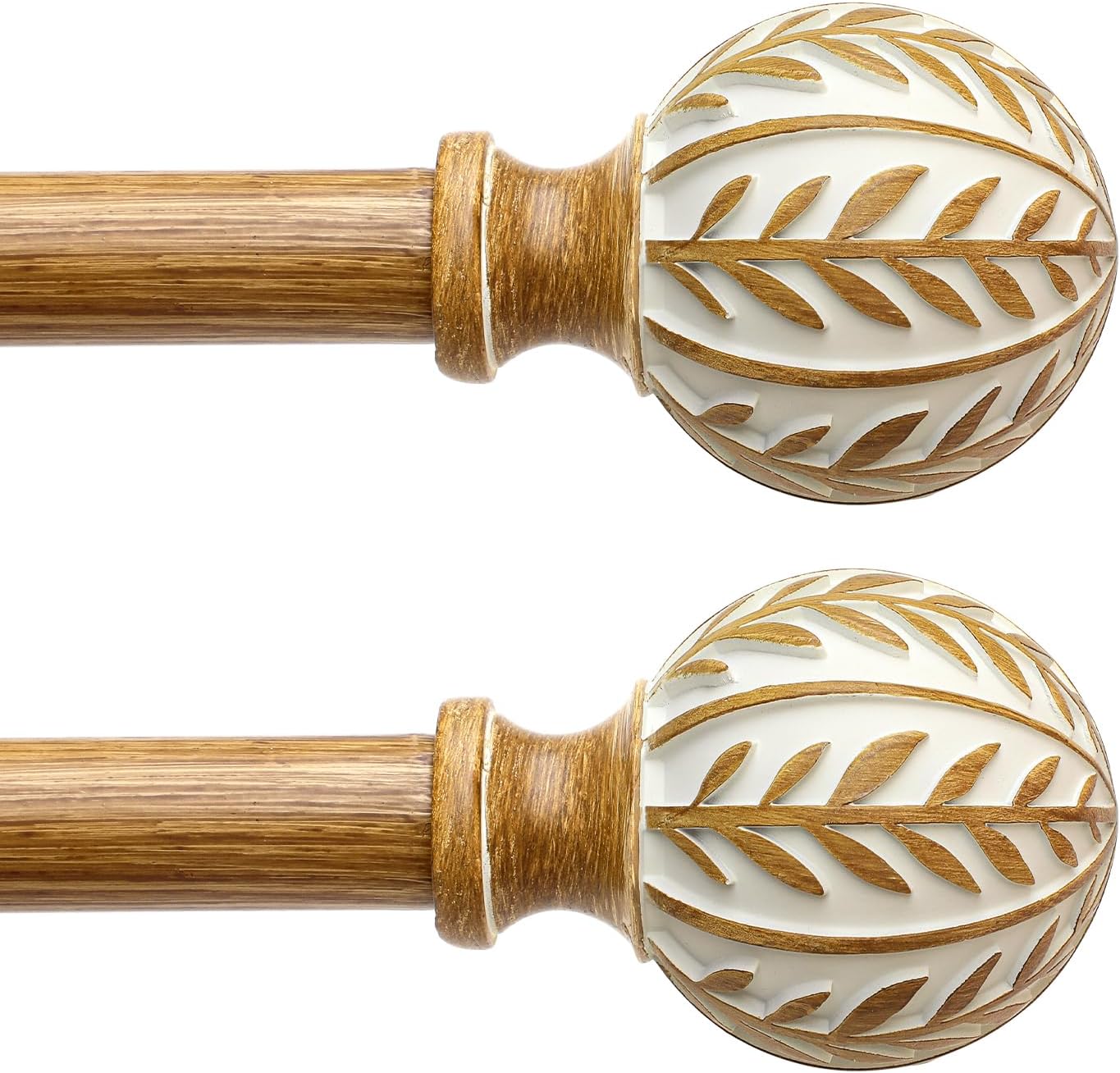 2 Pack Boho Wood Curtain Rods for Windows 48 to 84 in