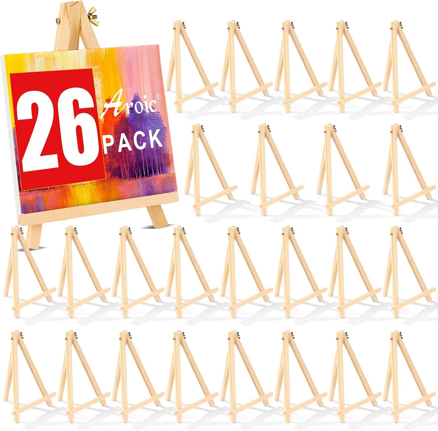 26 Pack 9 Inch Wood Easels for Painting and Crafts Projects
