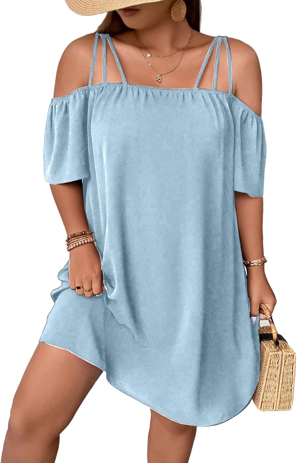 SOLY HUX Women's Plus Size Off Shoulder Short Sleeve Dress