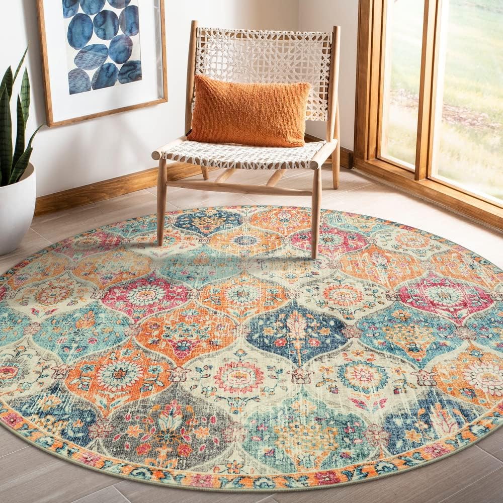 Lahome Moroccan Trellis Washable Round Area Rug for Home