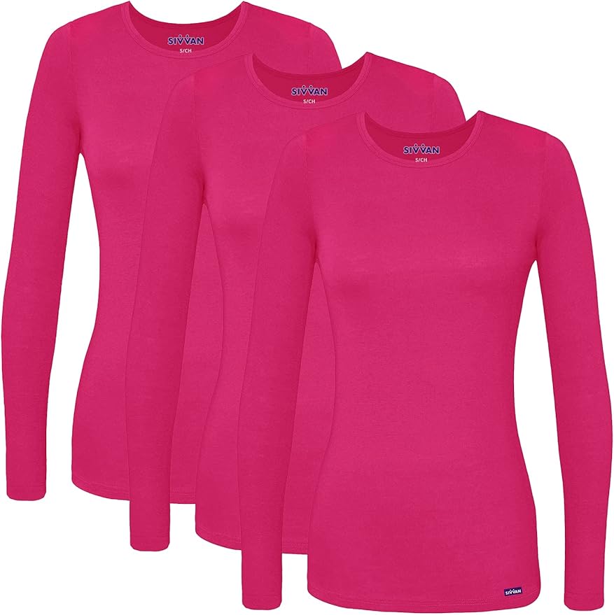Sivvan Scrubs for Women - Long Sleeve Comfort Underscrub Tee 3-Pack