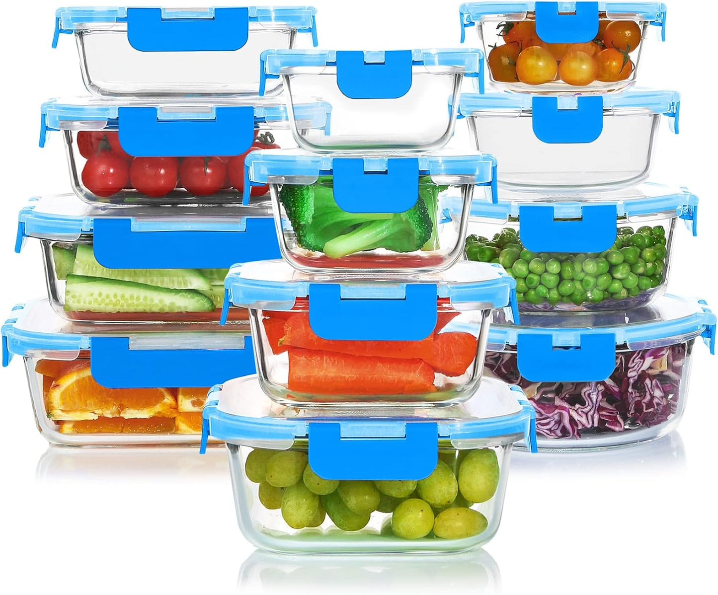 KOMUEE 24 Pieces Glass Food Storage Containers Set for Meal Prep