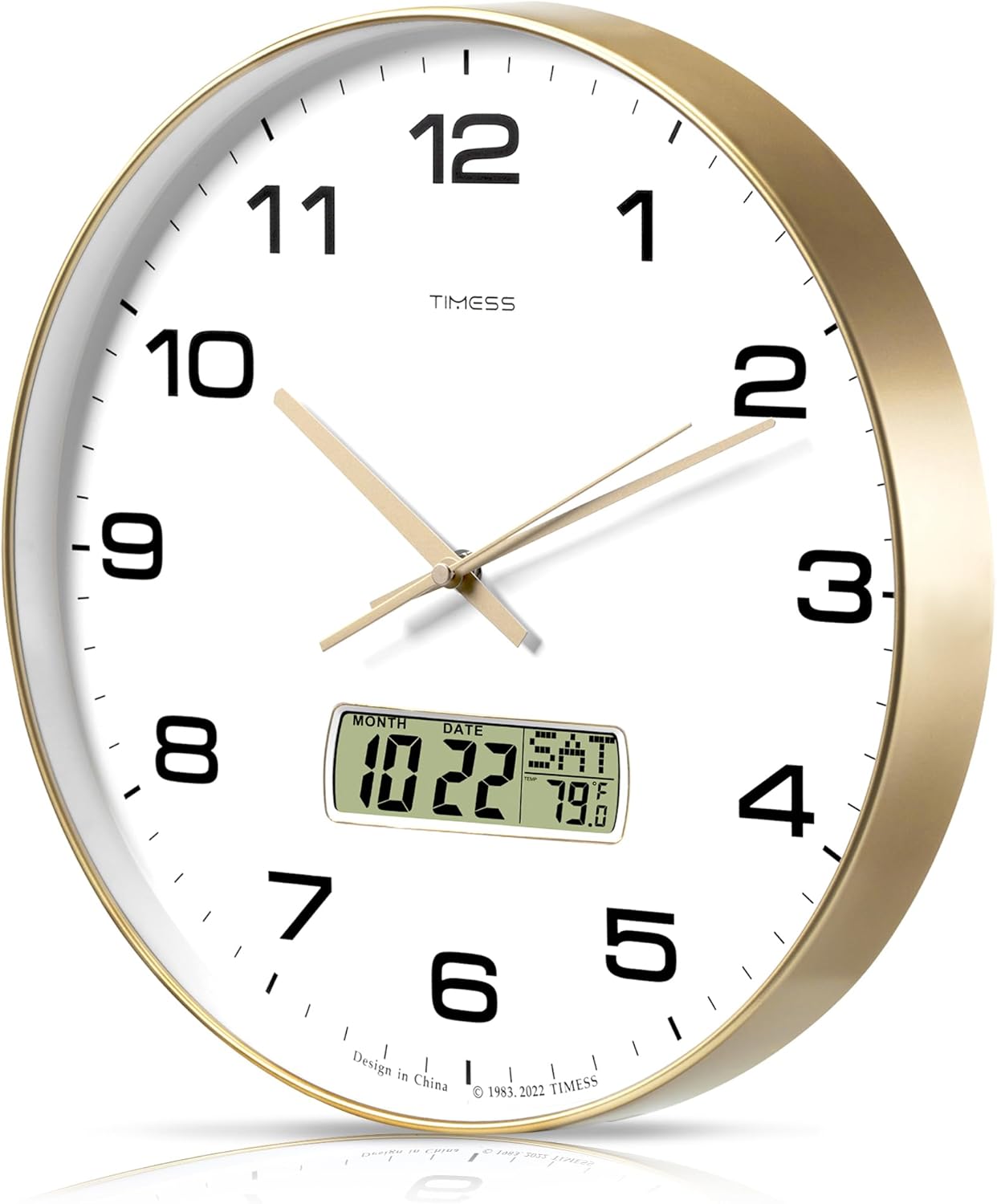 14in Large Dial Non-Ticking Silent Wall Clock with LCD Display