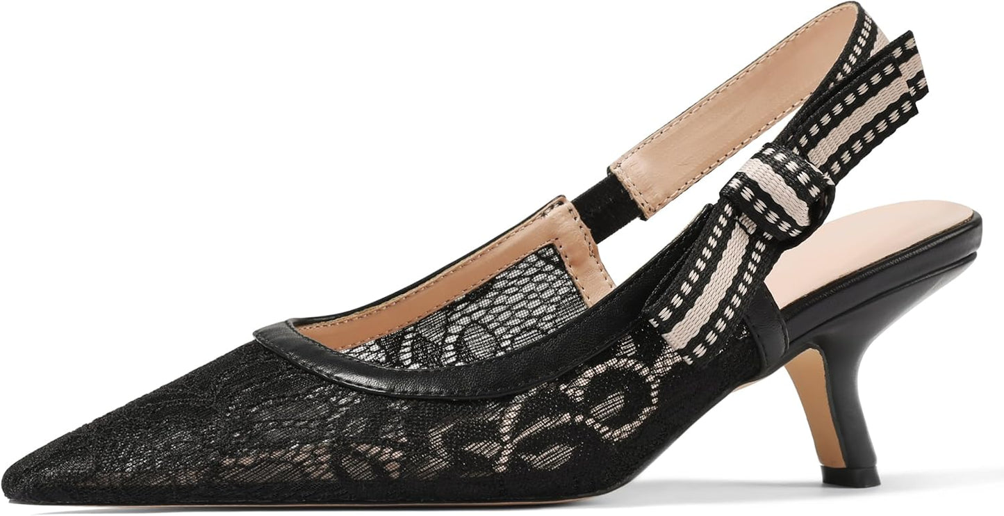 Erocalli Women's Low Kitten Bow Heels Slingback Dressy Pumps