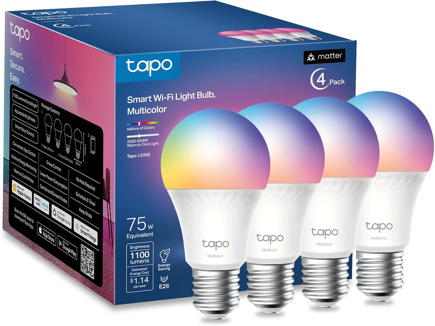 Tapo Smart Light Bulbs - 1100 Lumens, Dimmable & Colorful