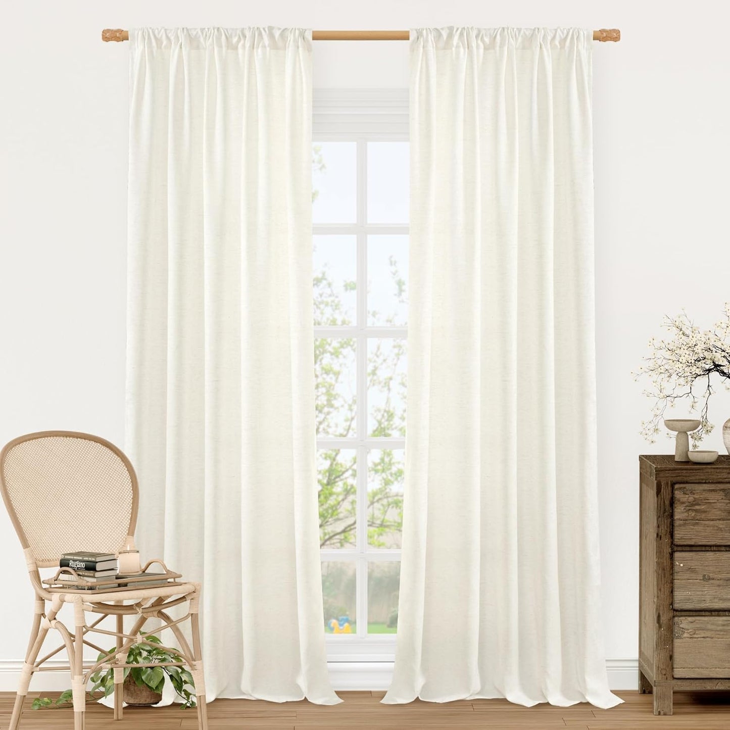 LAMIT Cream Linen Curtains for Living Room, 84 Inches Long